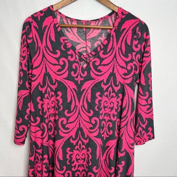 SOL R.H.R. Pink Charcoal Perfection Fleur De Floof Stretch 3/4 Sleeve Pocket Dre - Picture 4 of 14